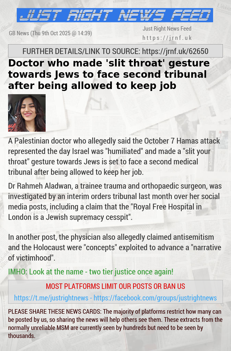 Doctor who made ’slit throat’ gesture towards Jews to face second tribunal after being allowed to keep job