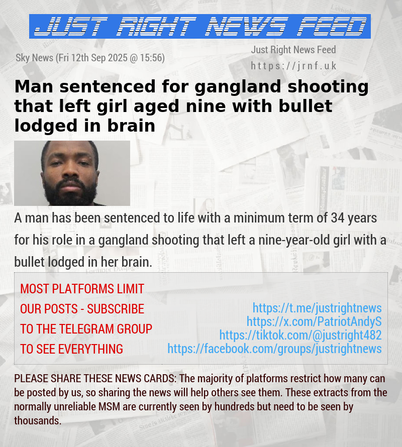 Man sentenced for gangland shooting that left girl aged nine with bullet lodged in brain