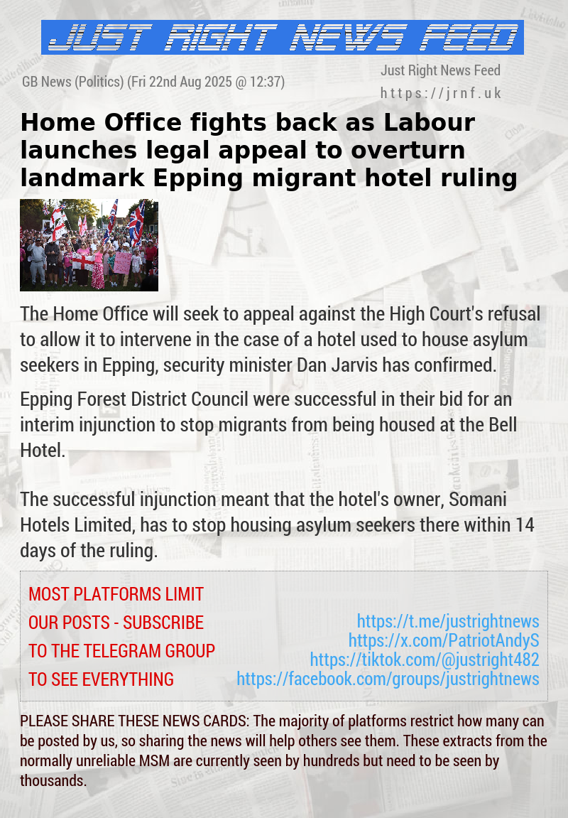 Home Office fights back as Labour launches legal appeal to overturn landmark Epping migrant hotel ruling
