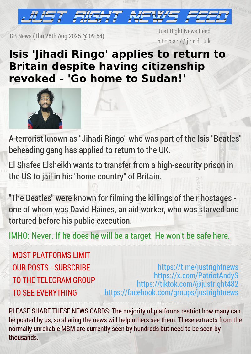 Isis ’Jihadi Ringo’ applies to return to Britain despite having citizenship revoked — ’Go home to Sudan!’