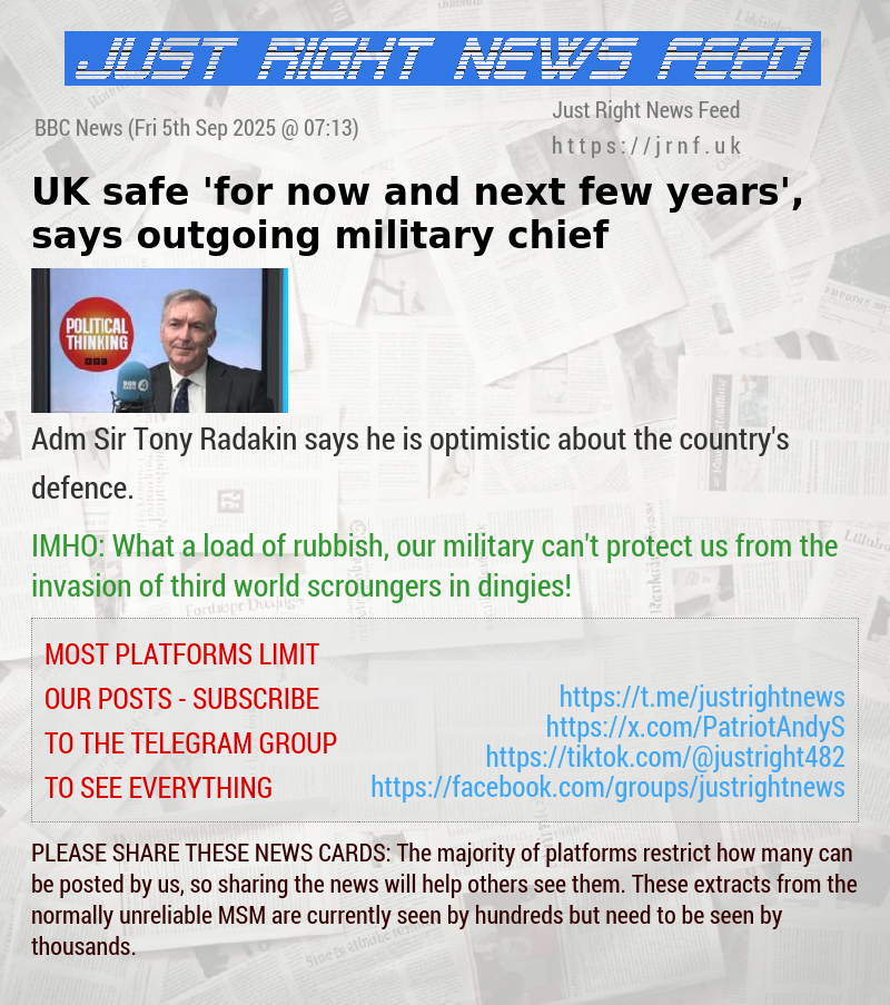 UK safe ’for now and next few years’, says outgoing military chief