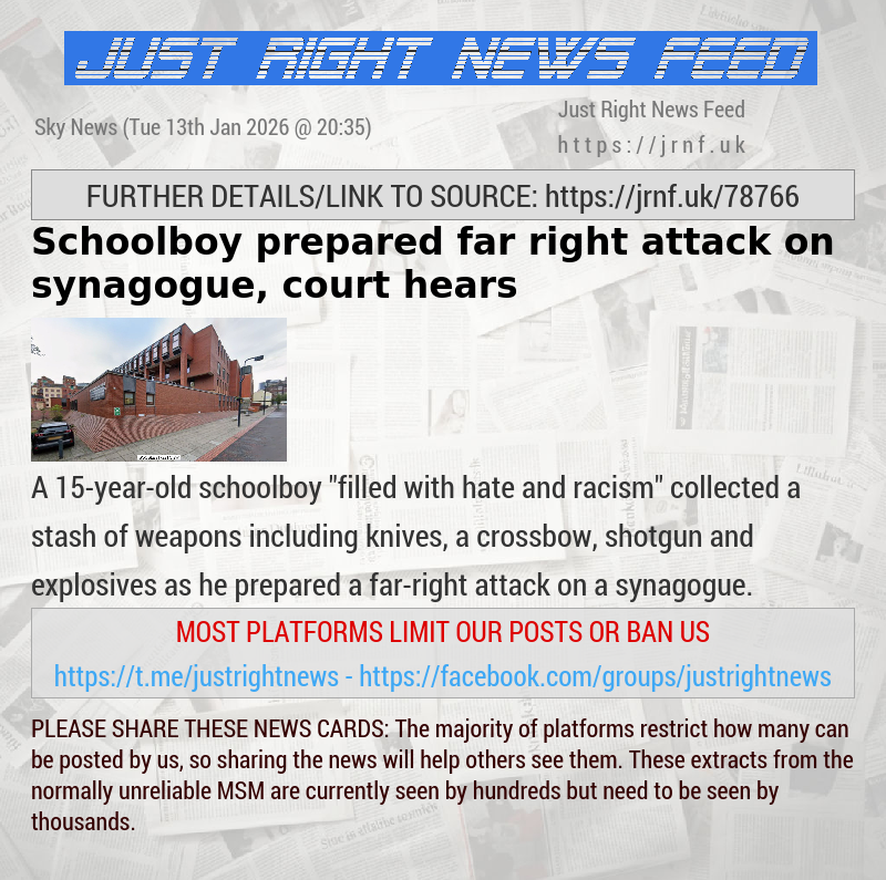Schoolboy prepared far—right attack on synagogue, court hears