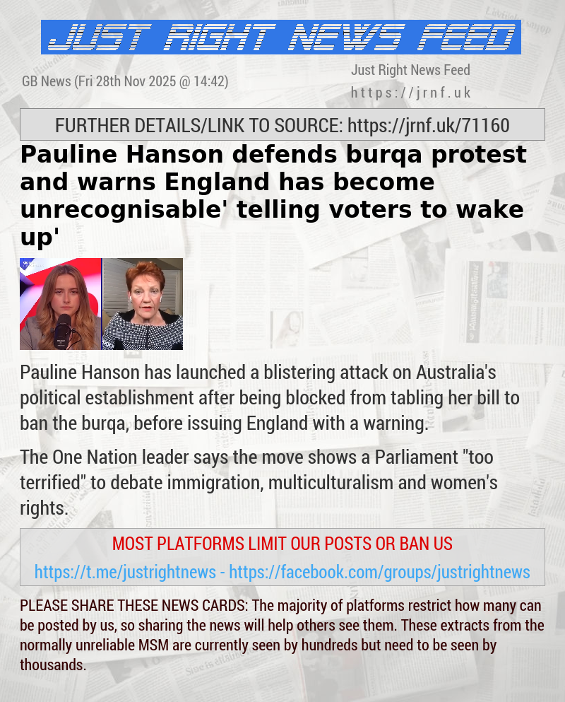 Pauline Hanson defends burqa protest and warns ‘England has become unrecognisable’ telling voters to ‘wake up’