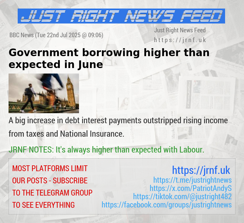 Government borrowing higher than expected in June 