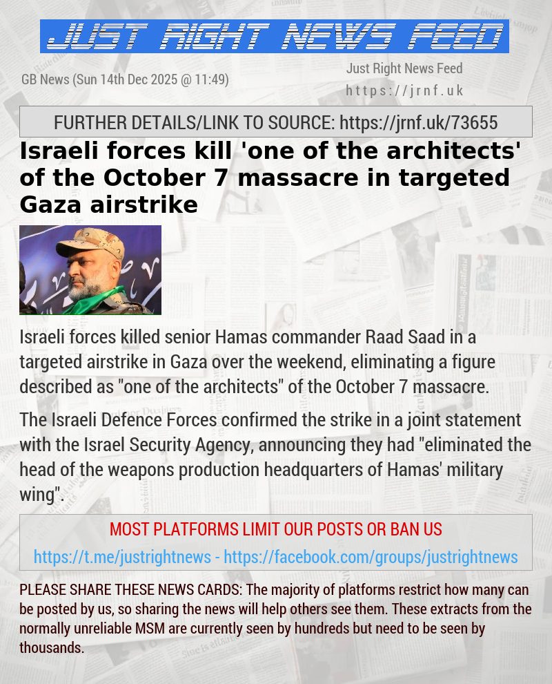 Israeli forces kill ’one of the architects’ of the October 7 massacre in targeted Gaza airstrike