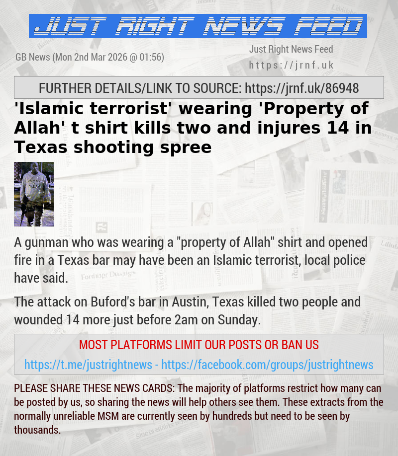 ’Islamic terrorist’ wearing ’Property of Allah’ t—shirt kills two and injures 14 in Texas shooting spree