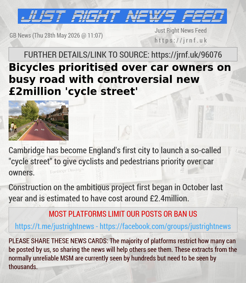 Bicycles prioritised over car owners on busy road with controversial new &pound;2million ’cycle street’