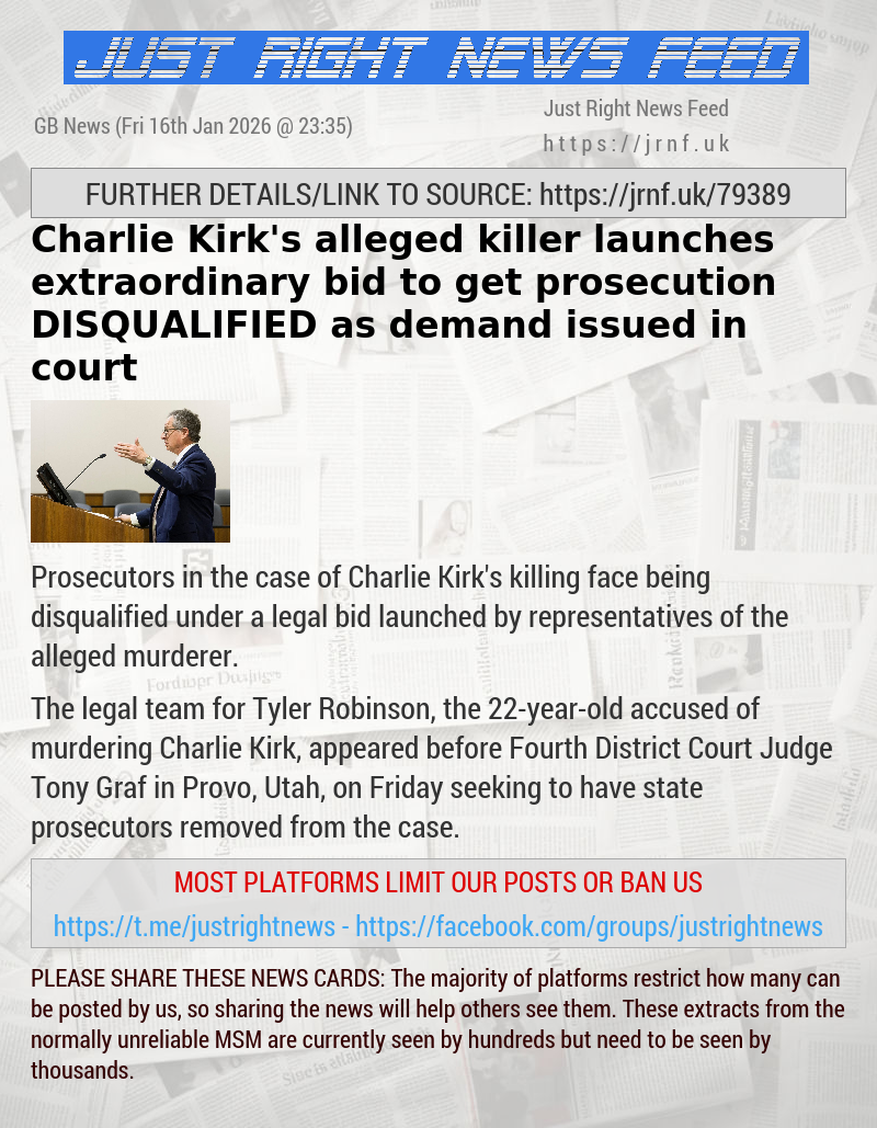 Charlie Kirk’s alleged killer launches extraordinary bid to get prosecution DISQUALIFIED as demand issued in court