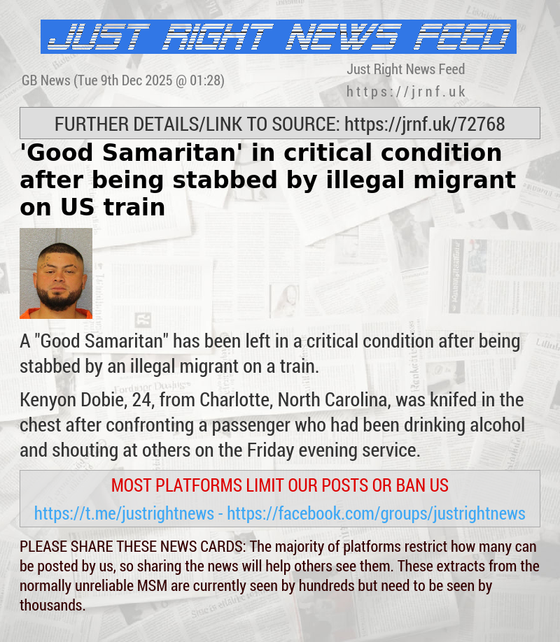 ’Good Samaritan’ in critical condition after being stabbed by illegal migrant on US train