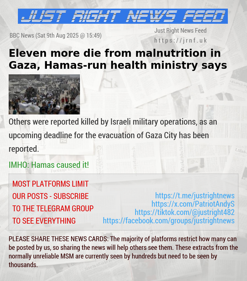 Eleven more die from malnutrition in Gaza, Hamas—run health ministry says