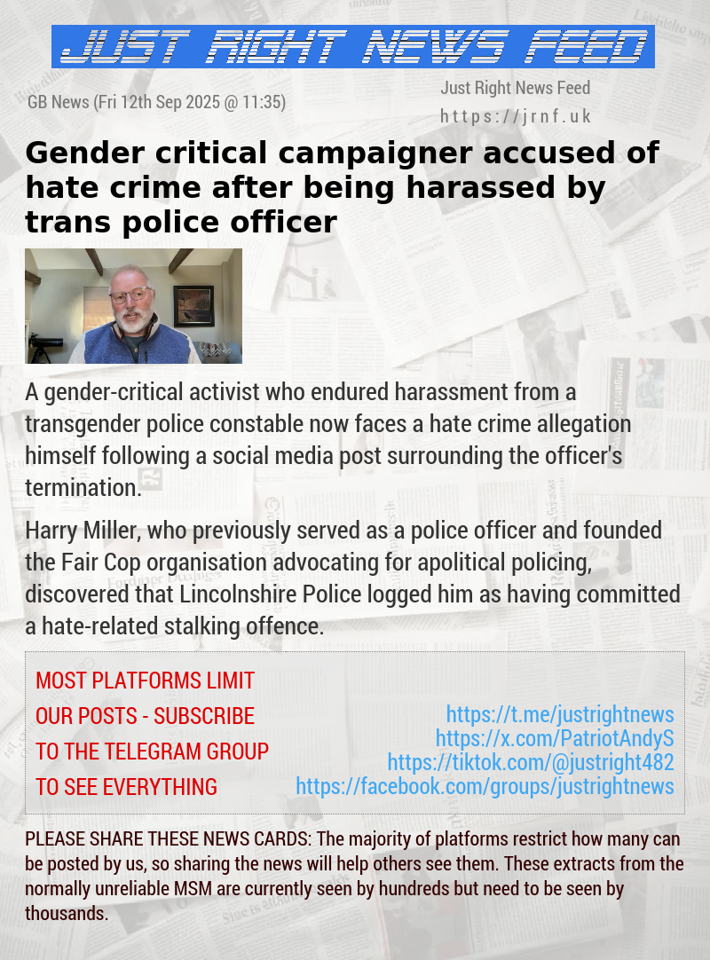 Gender—critical campaigner accused of hate crime after being harassed by trans police officer