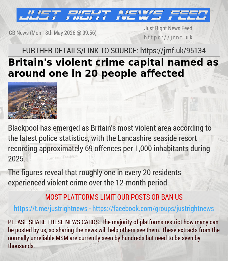 Britain’s violent crime capital named as around one in 20 people affected