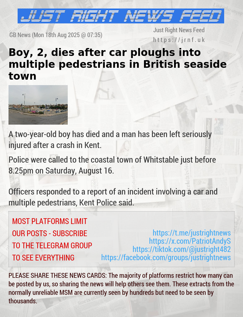 Boy, 2, dies after car ploughs into multiple pedestrians in British seaside town