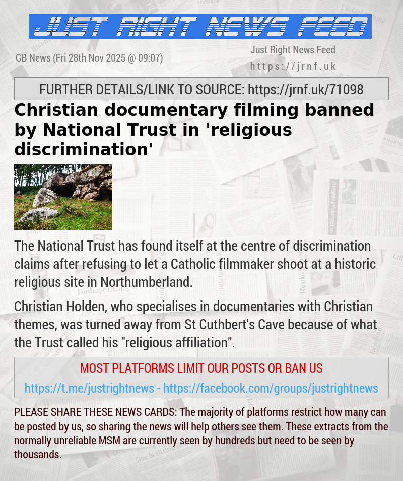 Christian documentary filming banned by National Trust in ’religious discrimination’