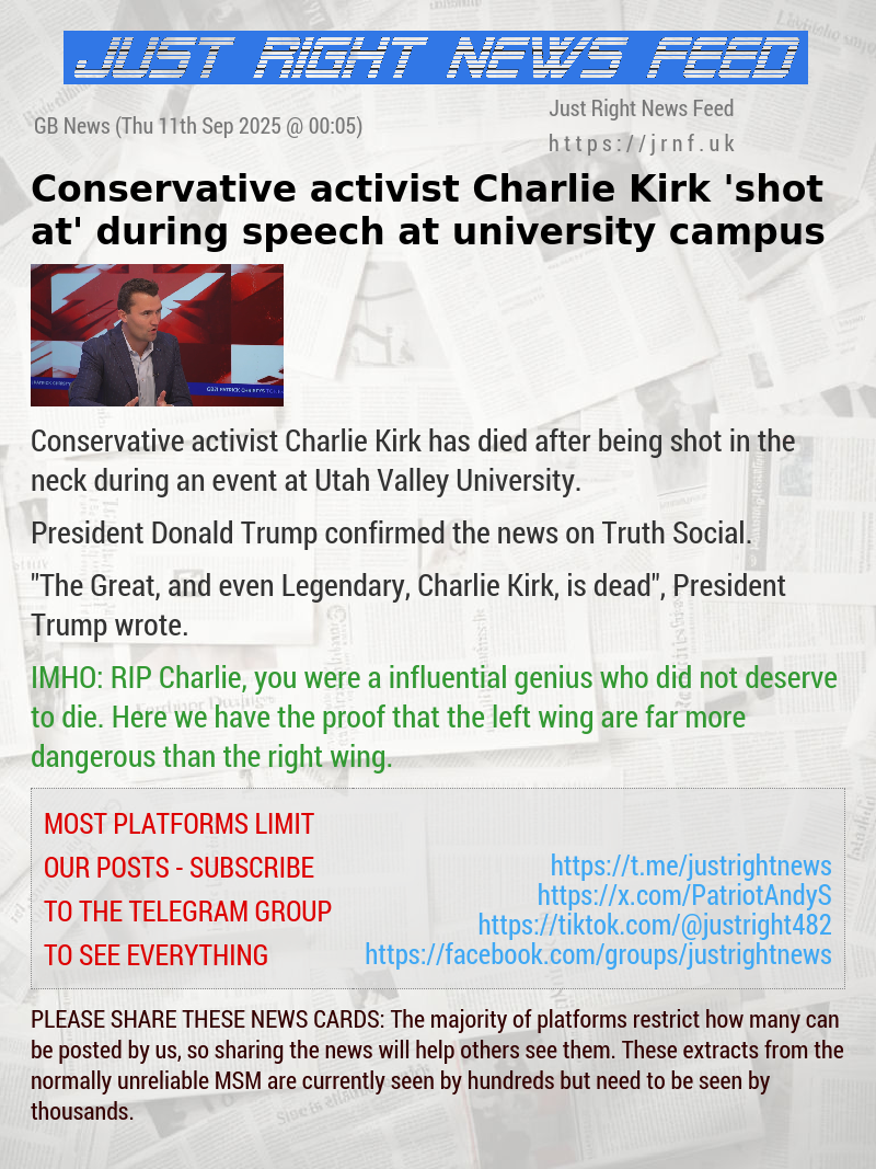 Conservative activist Charlie Kirk ’shot at’ during speech at university campus