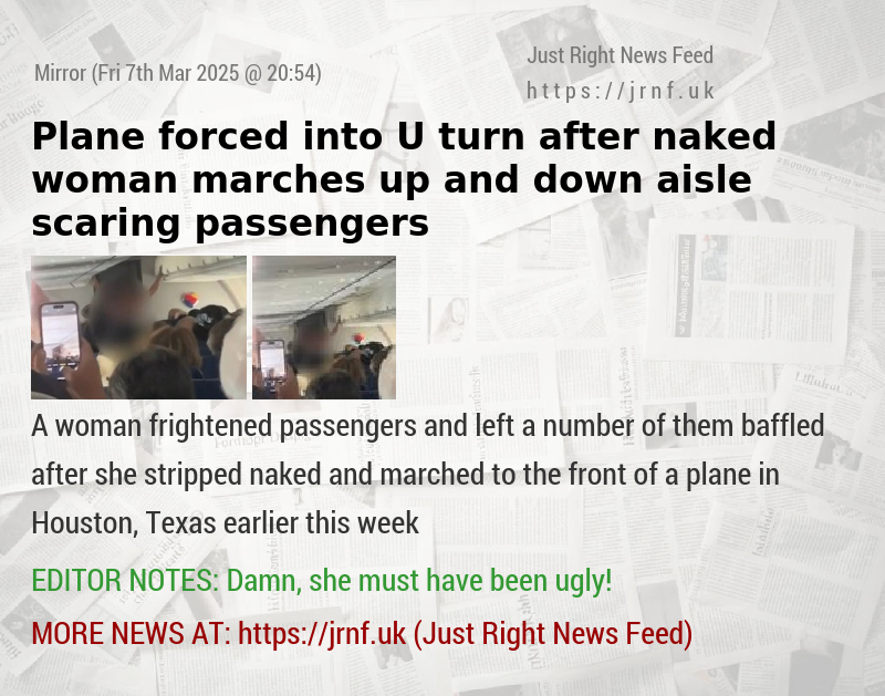 Plane forced into U—turn after naked woman marches up and down aisle scaring passengers