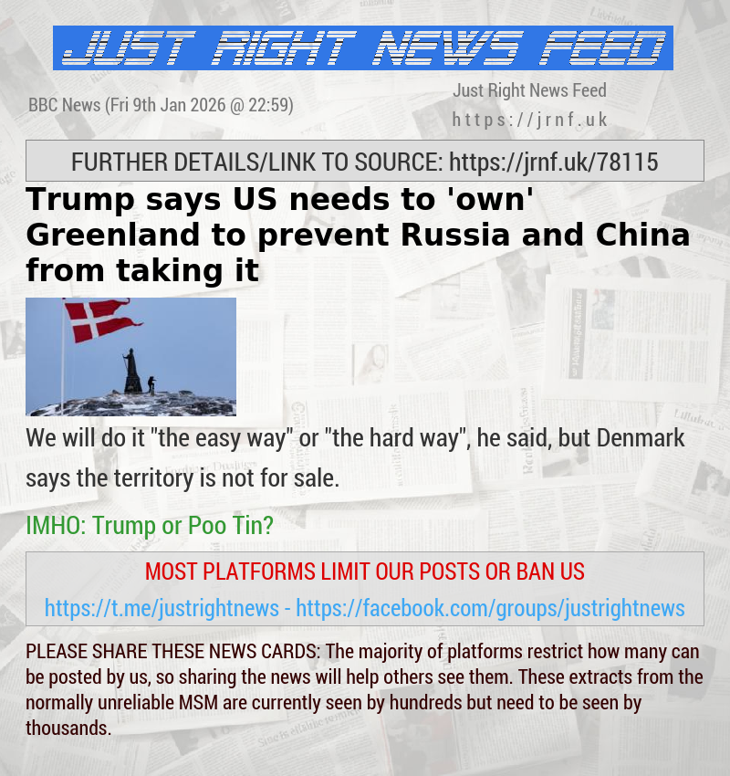 Trump says US needs to ’own’ Greenland to prevent Russia and China from taking it