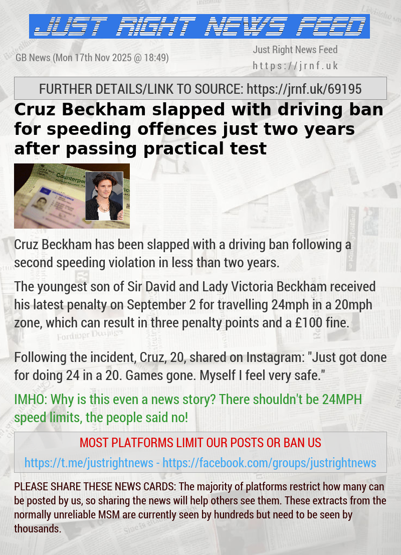 Cruz Beckham slapped with driving ban for speeding offences just two years after passing practical test