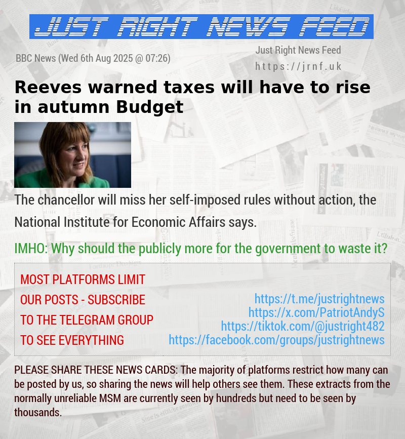 Reeves warned taxes will have to rise in autumn Budget