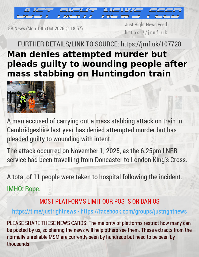 Man denies attempted murder but pleads guilty to wounding people after mass stabbing on Huntingdon train