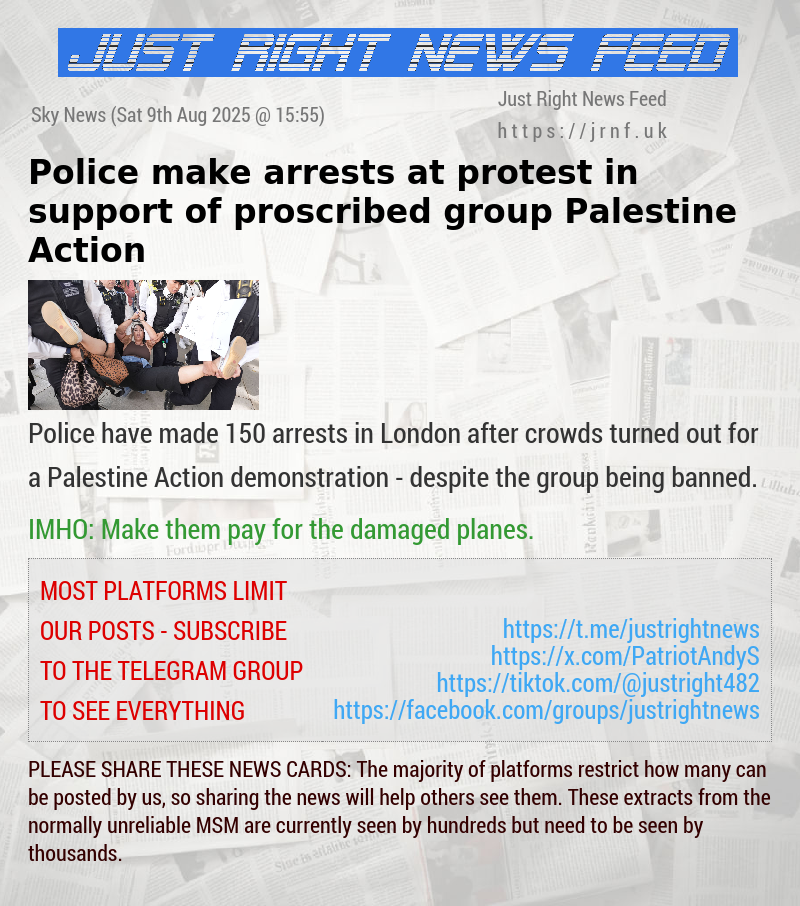 Police make arrests at protest in support of proscribed group Palestine Action