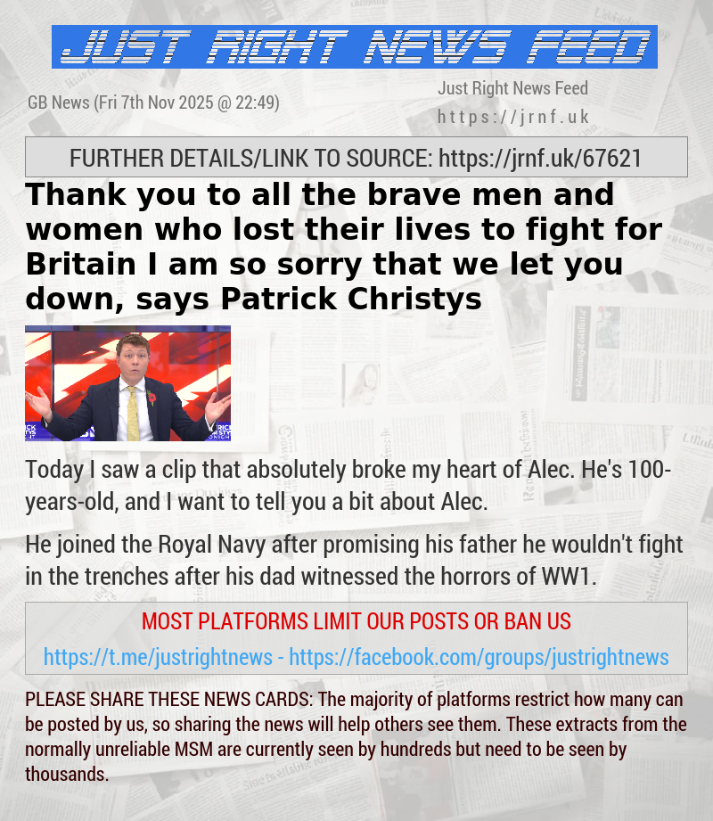 Thank you to all the brave men and women who lost their lives to fight for Britain — I am so sorry that we let you down, says Patrick Christys