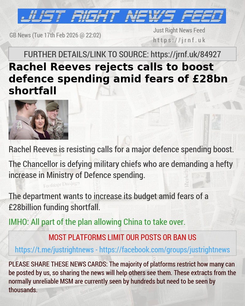 Rachel Reeves rejects calls to boost defence spending amid fears of &pound;28bn shortfall