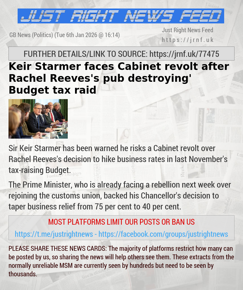 Keir Starmer faces Cabinet revolt after Rachel Reeves’s ‘pub destroying’ Budget tax raid
