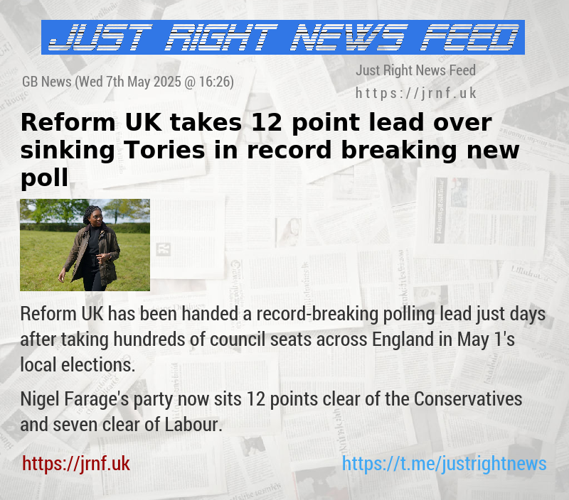 Reform UK takes 12—point lead over sinking Tories in record—breaking new poll