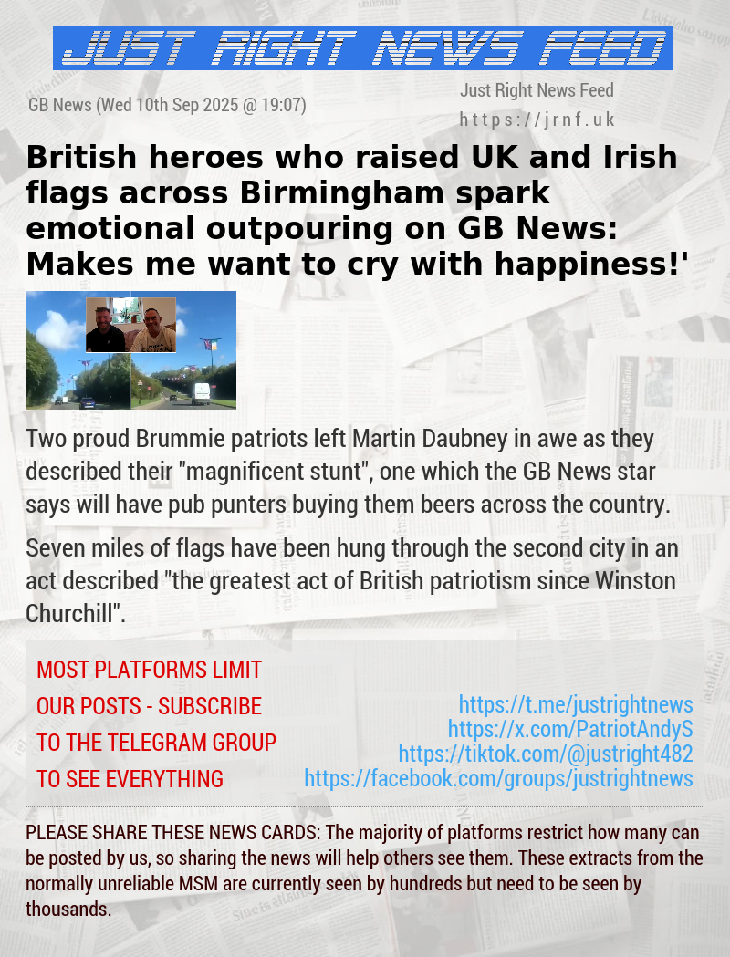 British heroes who raised UK and Irish flags across Birmingham spark emotional outpouring on GB News: ‘Makes me want to cry with happiness!’