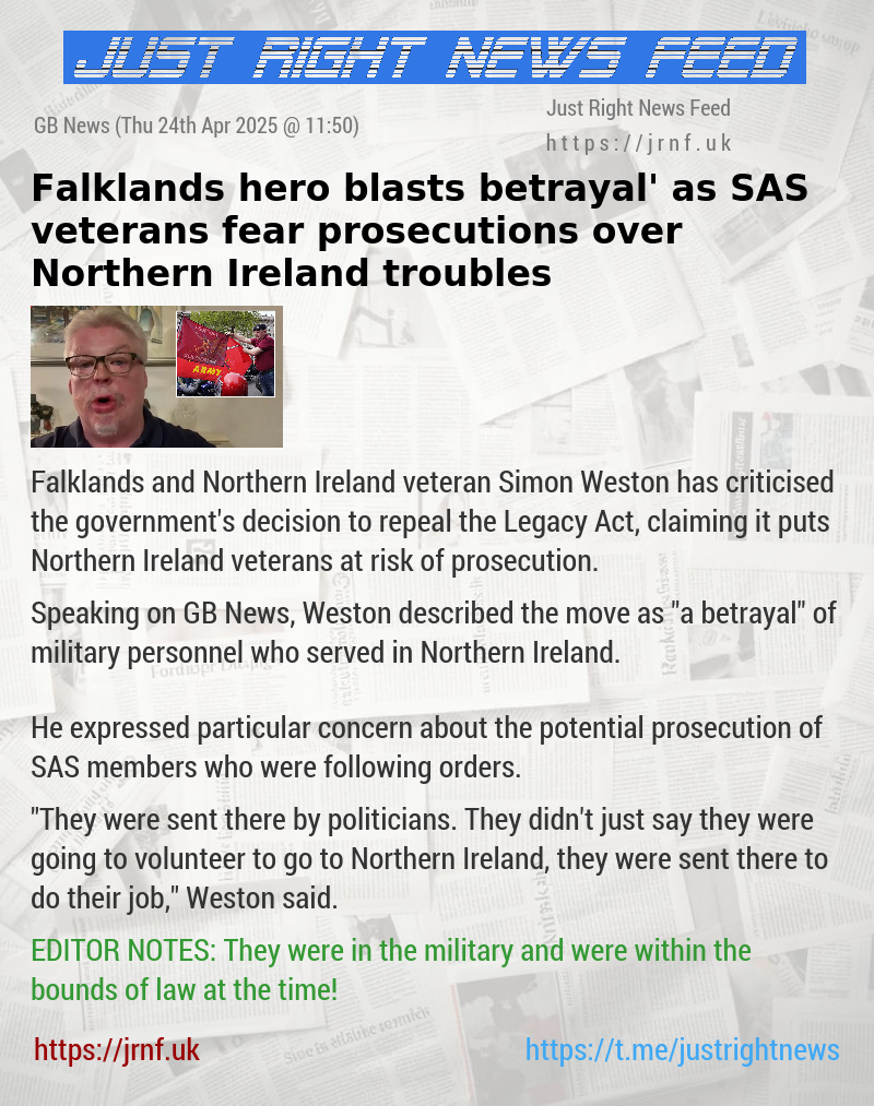 Falklands hero blasts ‘betrayal’ as SAS veterans fear prosecutions over Northern Ireland troubles