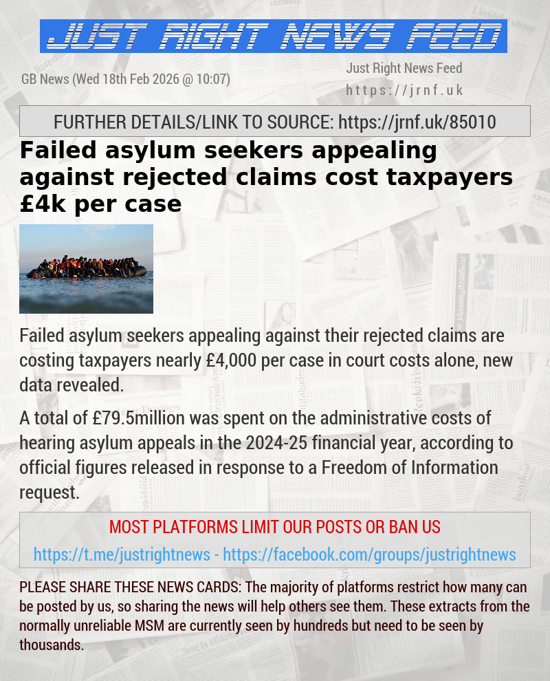Failed asylum seekers appealing against rejected claims cost taxpayers &pound;4k per case
