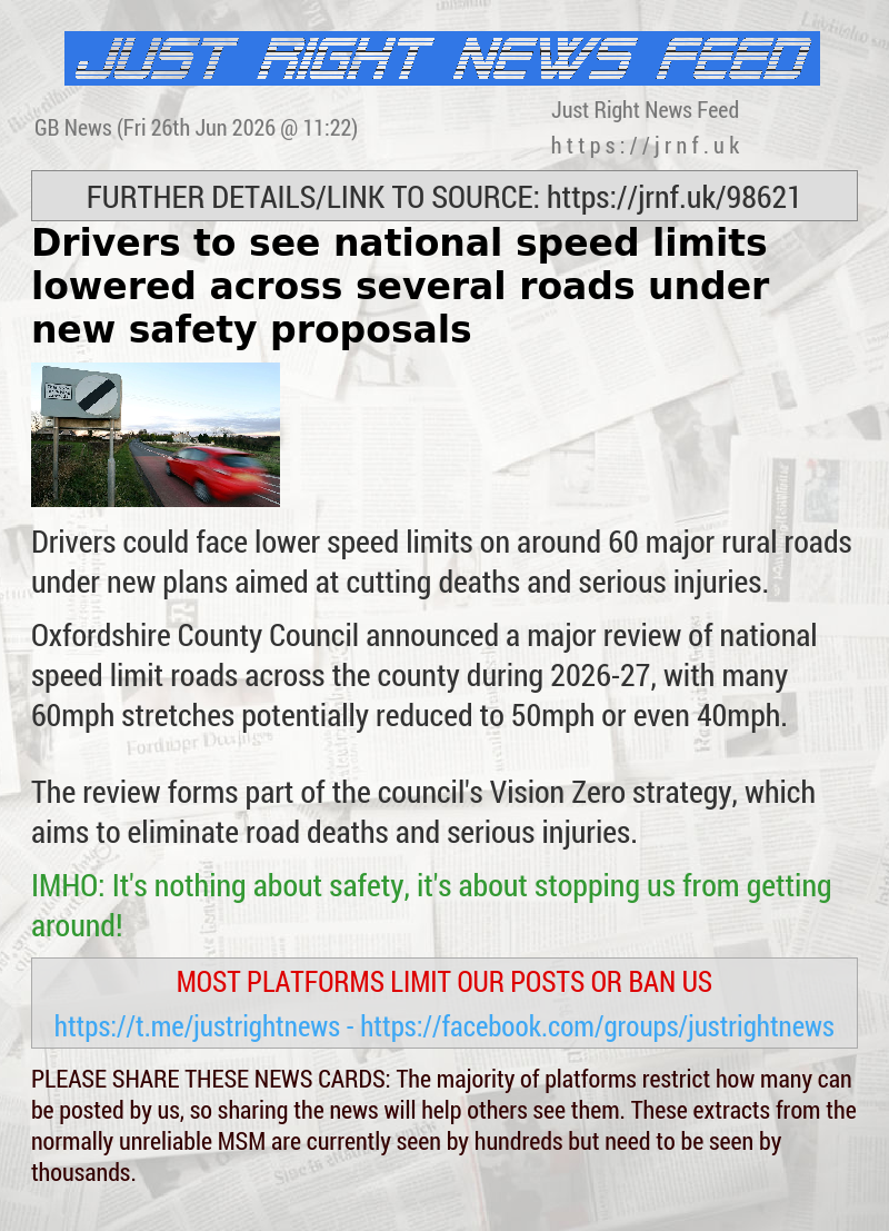 Drivers to see national speed limits lowered across several roads under new safety proposals