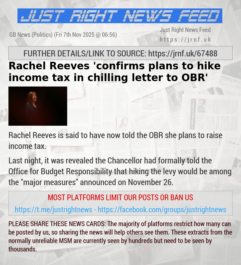 Rachel Reeves ’confirms plans to hike income tax in chilling letter to OBR’