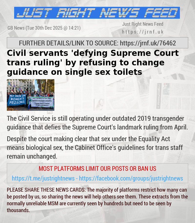 Civil servants ’defying Supreme Court trans ruling’ by refusing to change guidance on single—sex toilets