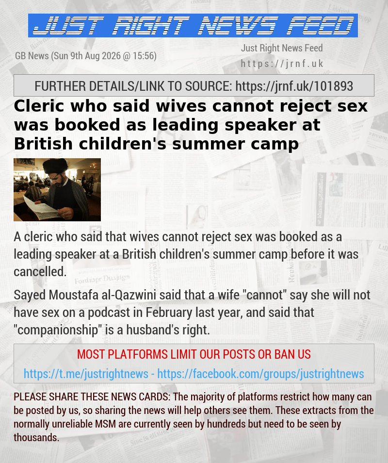 Cleric who said wives cannot reject sex was booked as leading speaker at British children’s summer camp