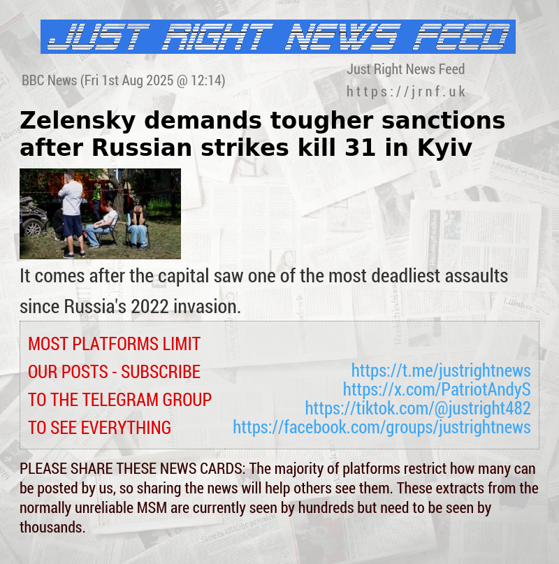 Zelensky demands tougher sanctions after Russian strikes kill 31 in Kyiv 