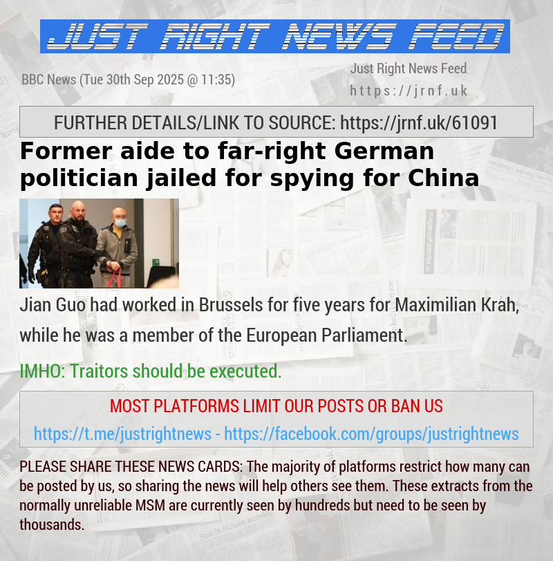 Former aide to far—right German politician jailed for spying for China