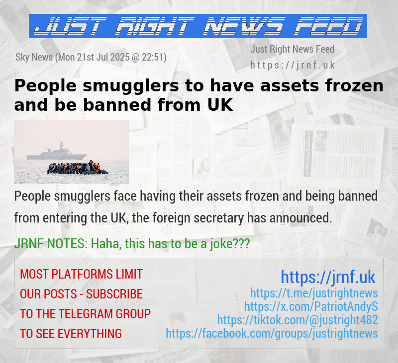 People smugglers to have assets frozen and be banned from UK