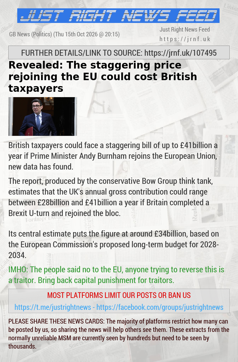 Revealed: The staggering price rejoining the EU could cost British taxpayers