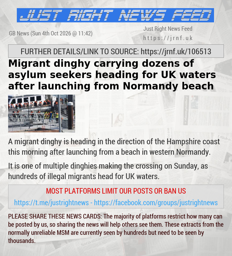 Migrant dinghy carrying dozens of asylum seekers heading for UK waters after launching from Normandy beach