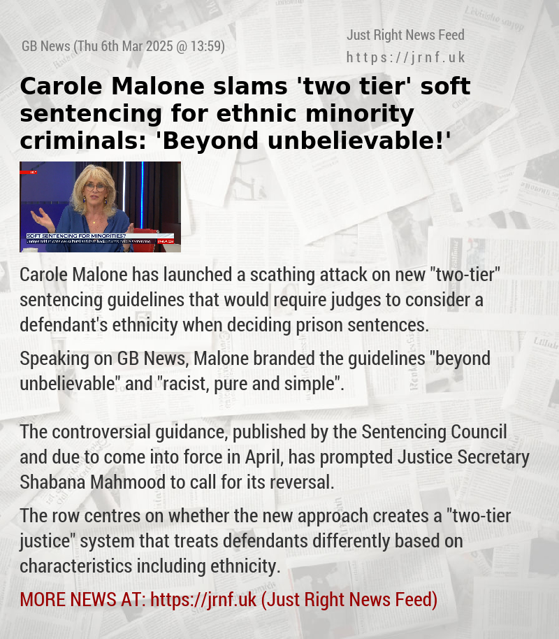 Carole Malone slams ’two—tier’ soft sentencing for ethnic minority criminals: ’Beyond unbelievable!’