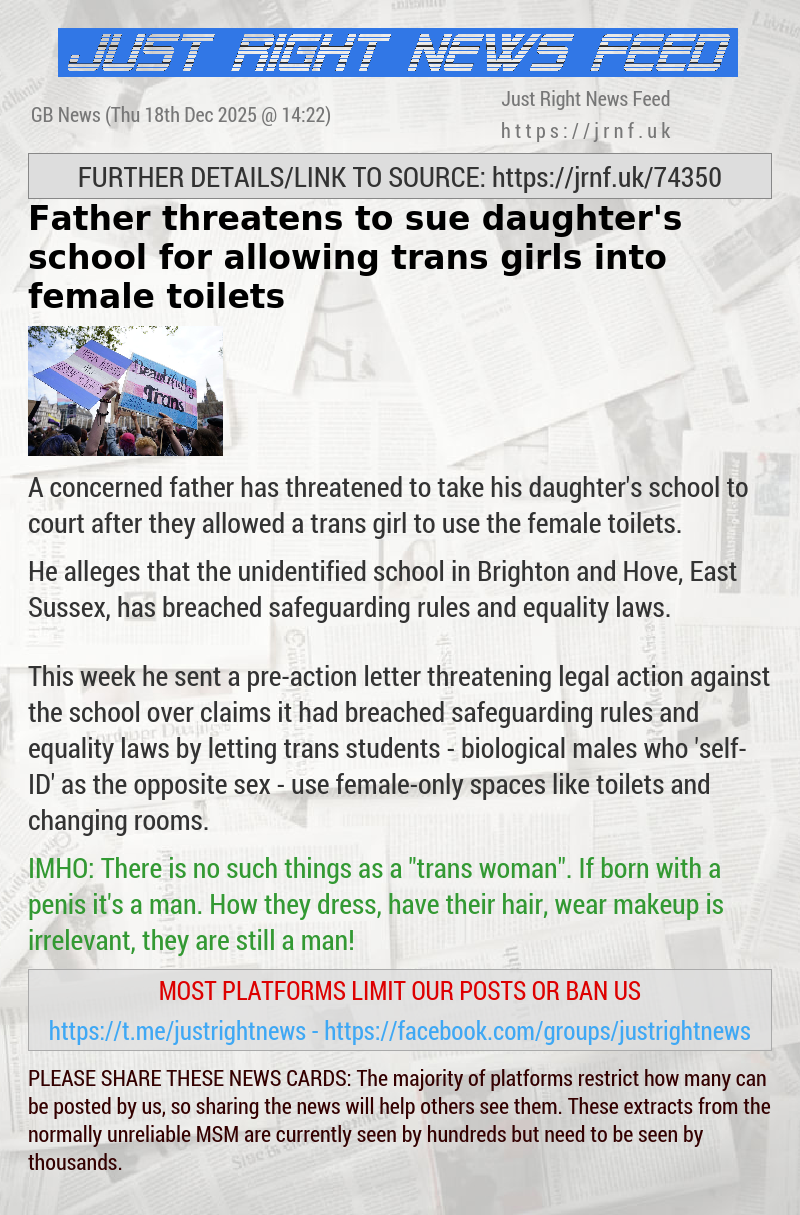 Father threatens to sue daughter’s school for allowing trans girls into female toilets