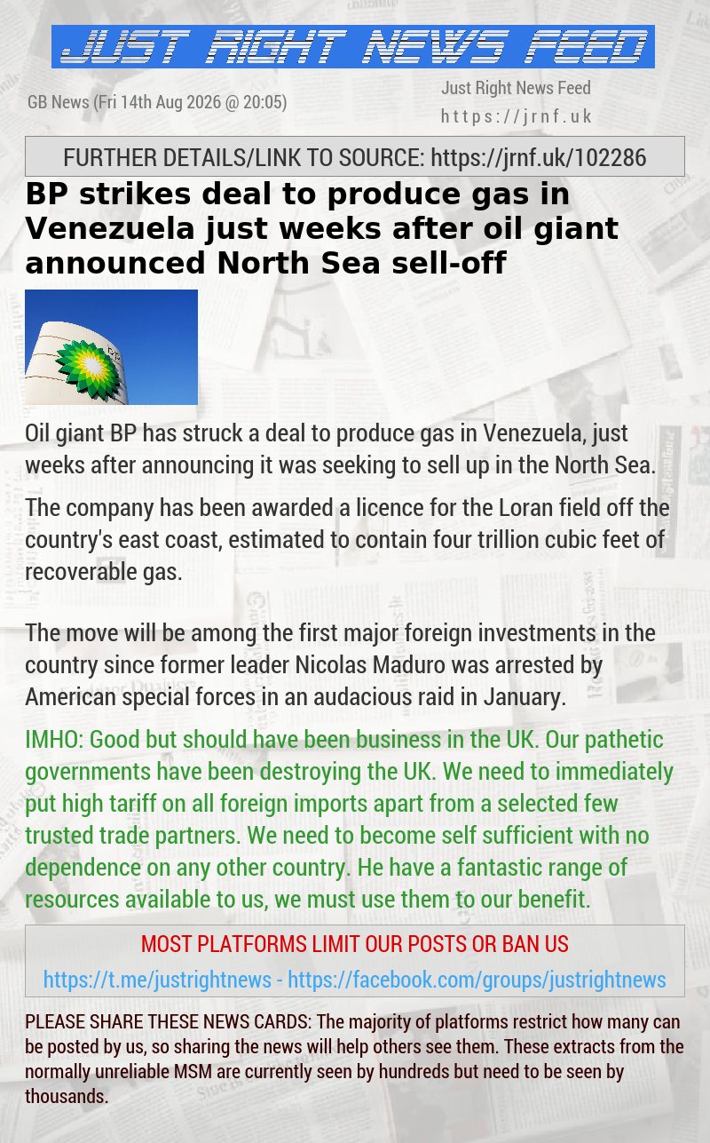 BP strikes deal to produce gas in Venezuela just weeks after oil giant announced North Sea sell—off