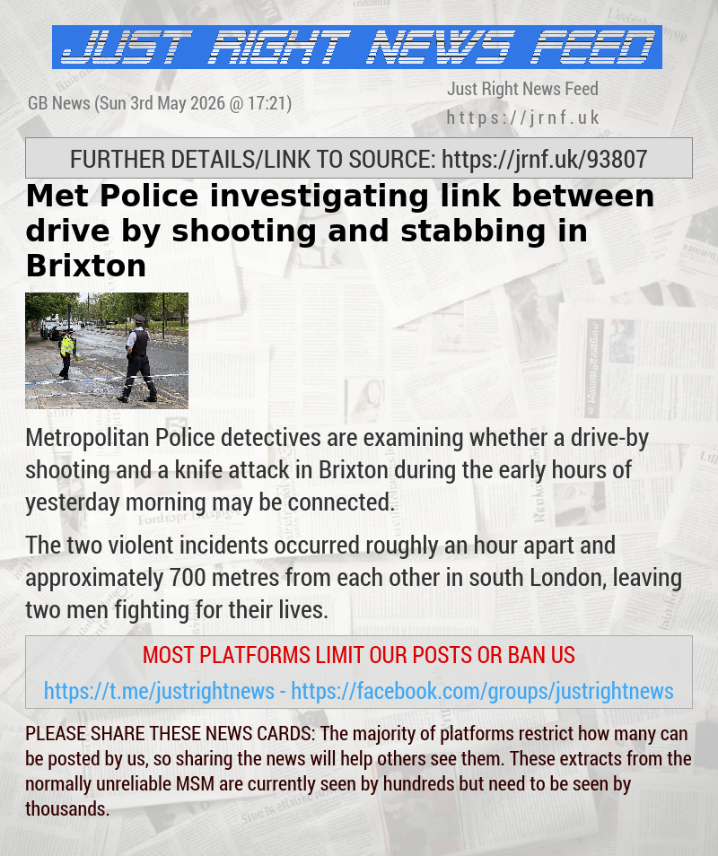 Met Police investigating link between drive—by shooting and stabbing in Brixton