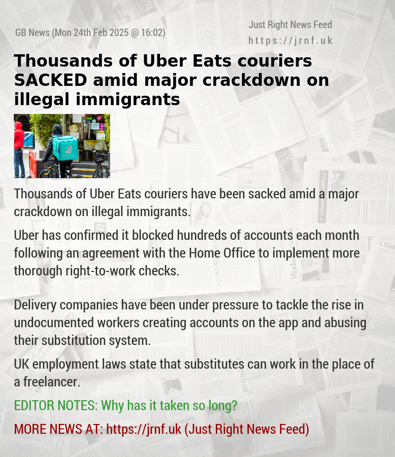 Thousands of Uber Eats couriers SACKED amid major crackdown on illegal immigrants