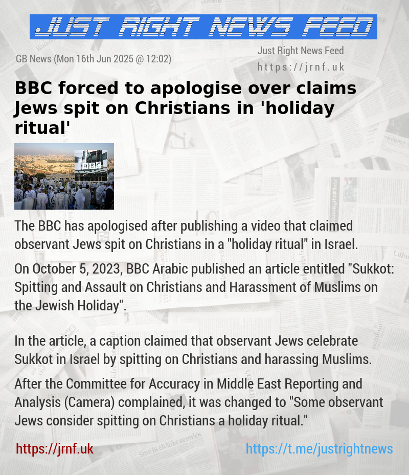BBC forced to apologise over claims Jews spit on Christians in ’holiday ritual’