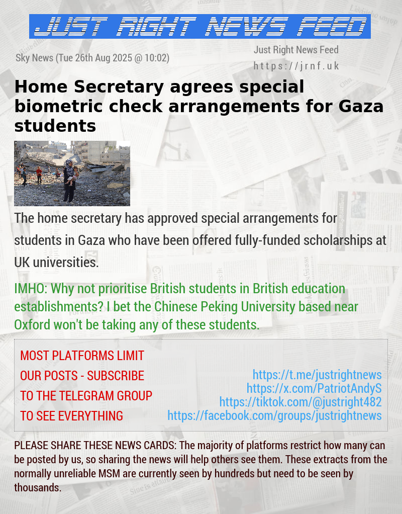 Home Secretary agrees special biometric check arrangements for Gaza students