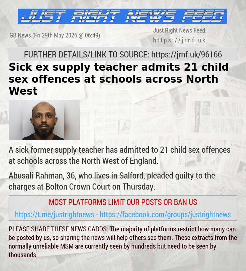 Sick ex—supply teacher admits 21 child sex offences at schools across North West