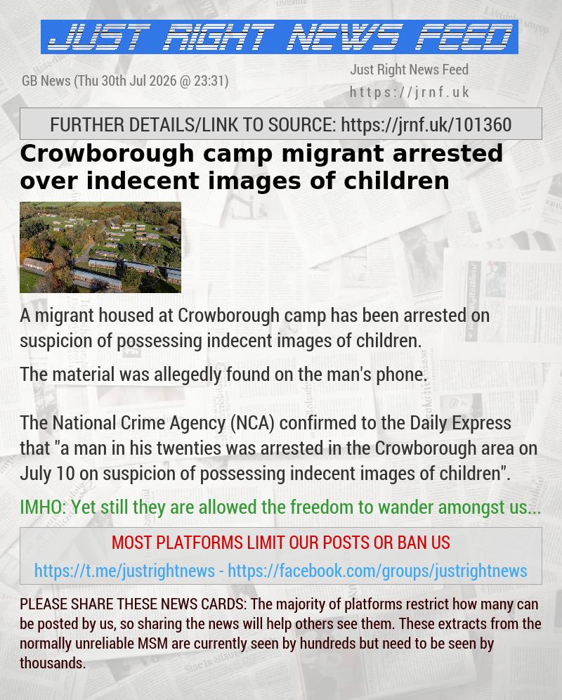 Crowborough camp migrant arrested over indecent images of children